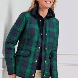 Talbots Green and Navy Tartan Plaid Quilted Jacket in Size Medium
